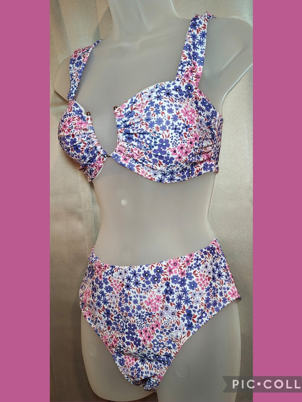 💜🩷Vintage Style Ditsy Floral U-Wire High-Waisted Bikini Set🩷💜